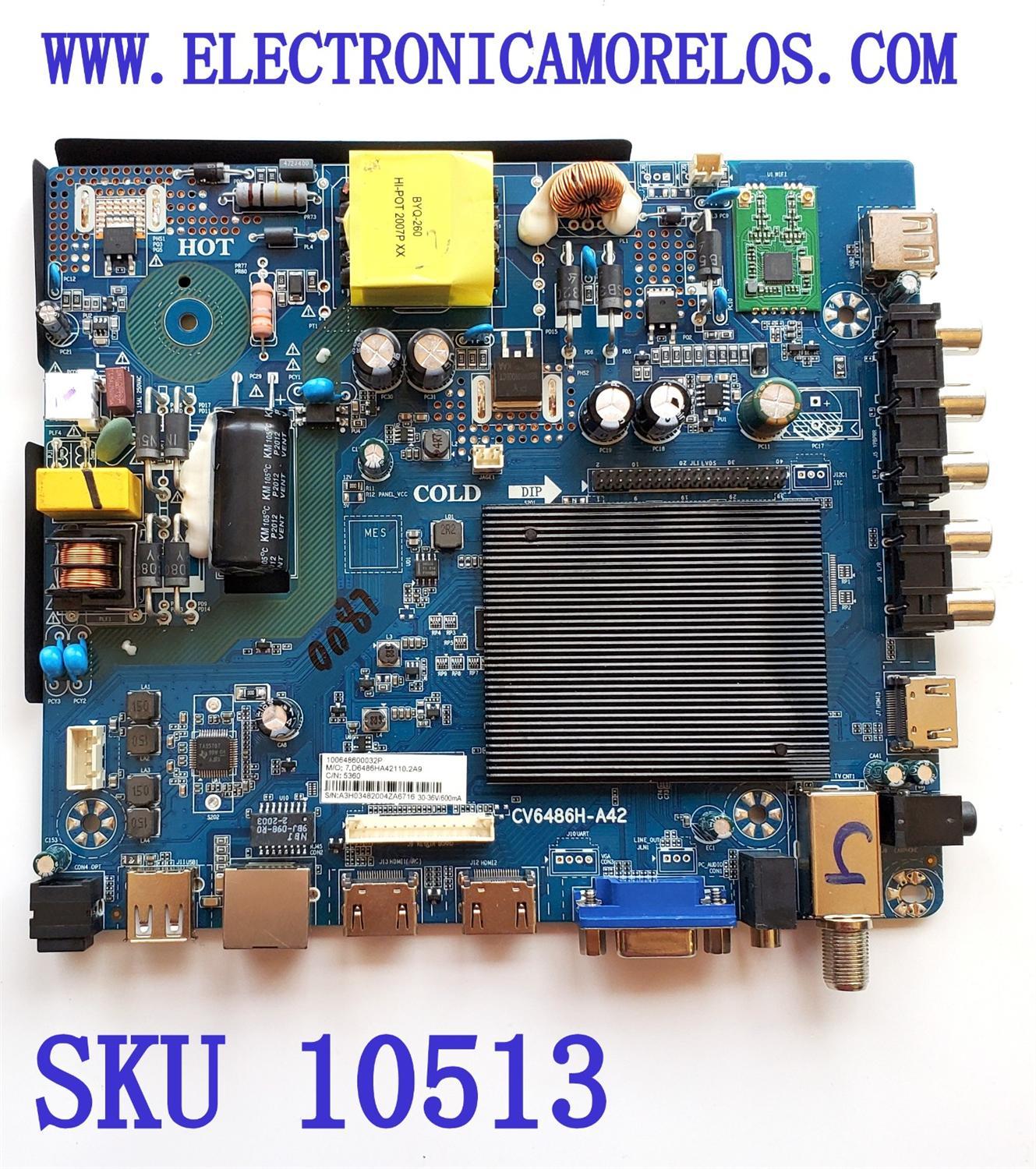 MAIN FUENTE ((NUEVA))  (COMBO) PARA TV POLAROID / NUMERO DE PARTE CV6486H-A42 / 100648600032P / 7.D6486HA42110.2A9 / E198407 / A3H03482004ZA6716 / 10001049812 / DISPLAY CV320H1-F01 / MODELO PTV3215iLED / PARA MAS DETALLES REVISA NUESTRA DESCRIPCIÓN